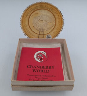 Cranberry World Ocean Spray Pairpoint Cup Plate Amber Glass Window Decor Vintage